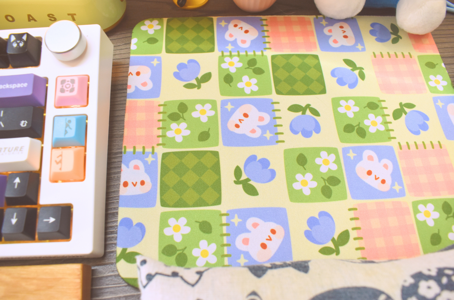 Yuffie Chloe Bunny Floral Patchwork Mouse Pad