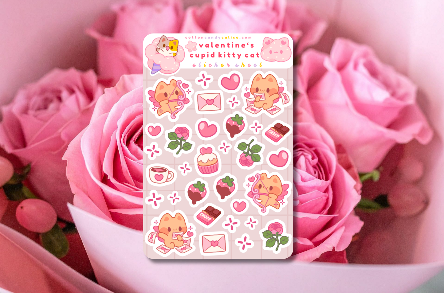 Valentine's Cupid Kitty Cat Deco Sticker Sheet