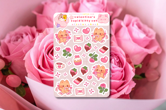 Valentine's Cupid Kitty Cat Deco Sticker Sheet