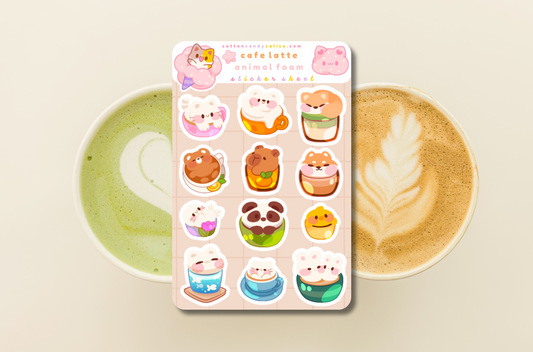 Cafe Latte Animal Foam Sticker Sheet