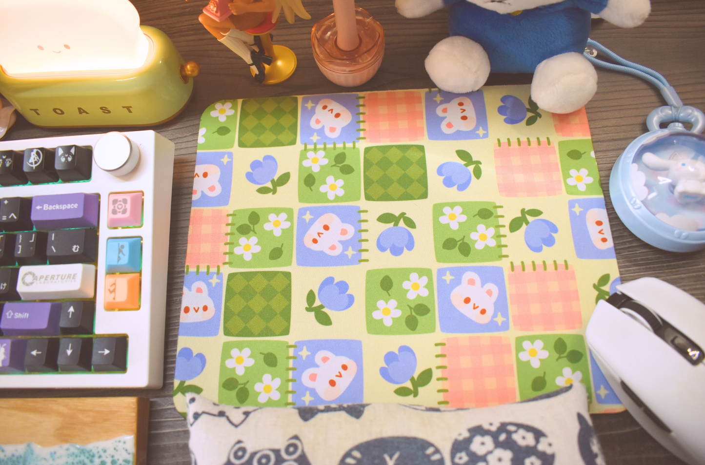 Yuffie Chloe Bunny Floral Patchwork Mouse Pad